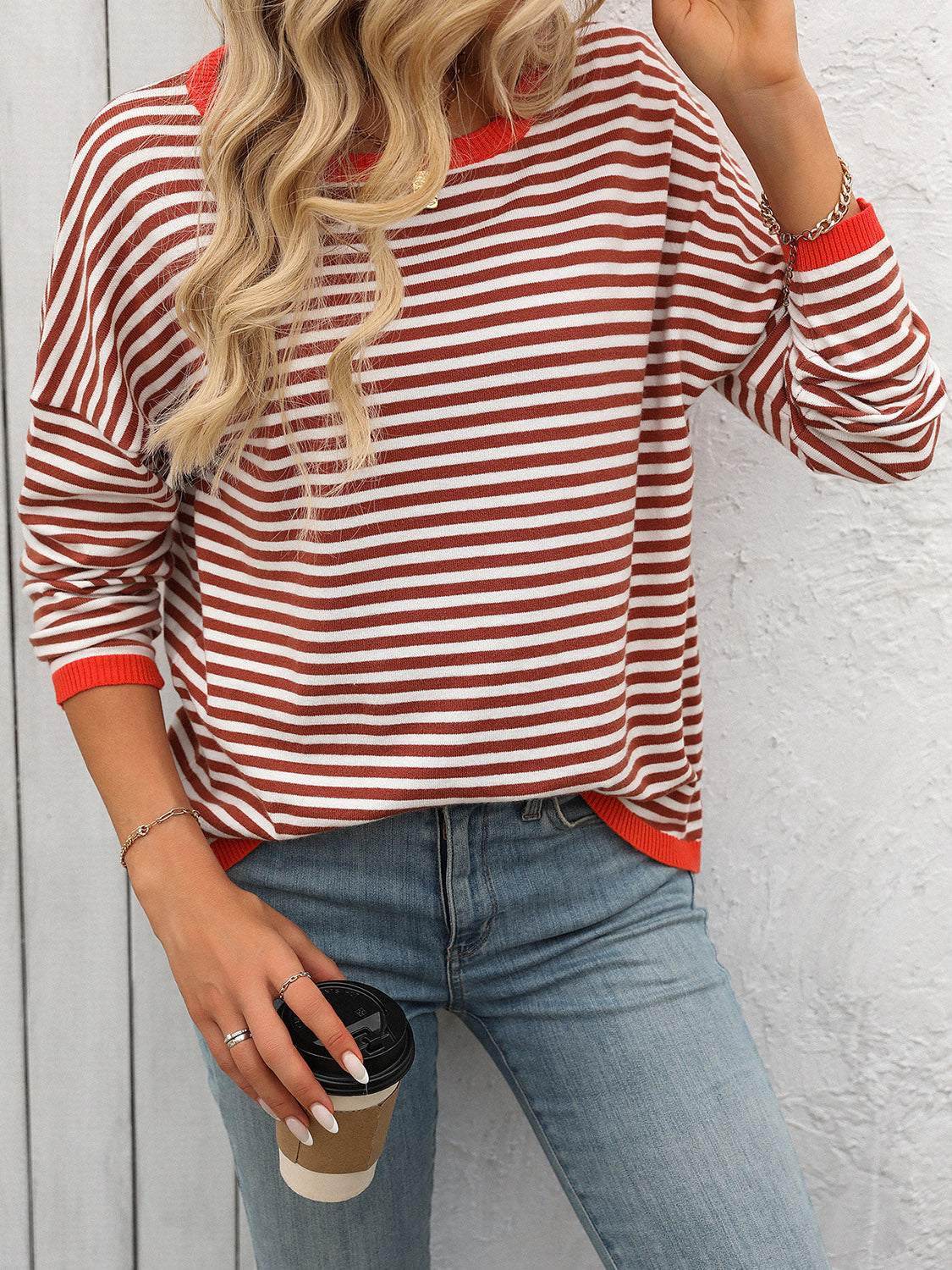 Outfit Flow - Mandy Striped Round Neck Long Sleeve Sweater