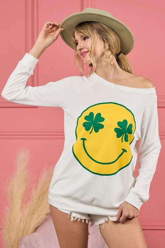 BiBi Smile Face Graphic Round Neck Long Sleeve Top OutfitFlow