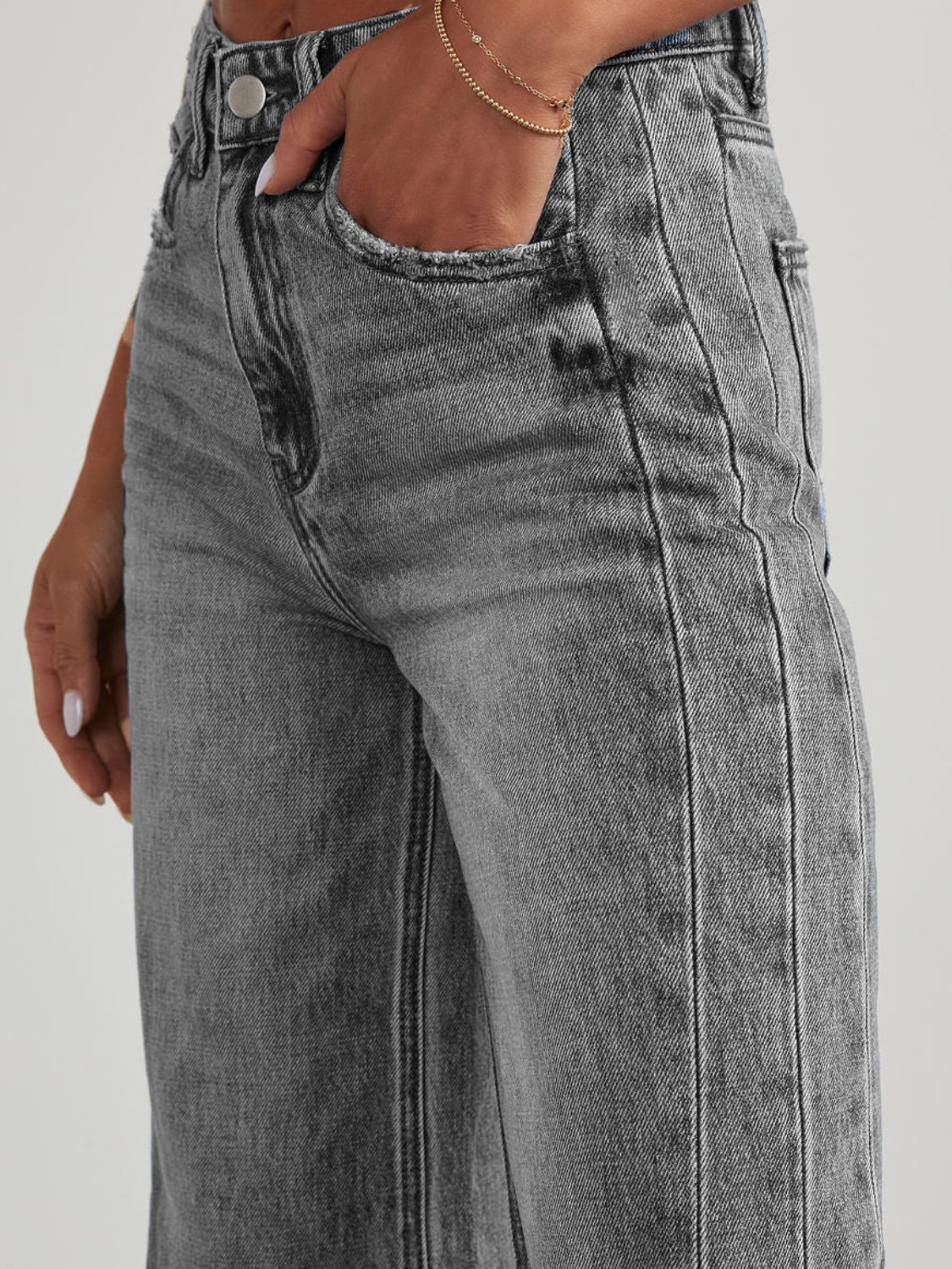 Raw Hem Wide Leg Jeans with Pockets