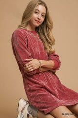 Umgee Velour Drawstring Mini Dress with Long Sleeves OutfitFlow