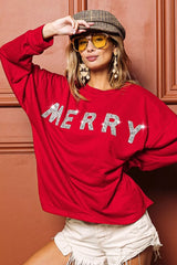 BiBi Merry Glitter Christmas Drop Shoulder Top OutfitFlow