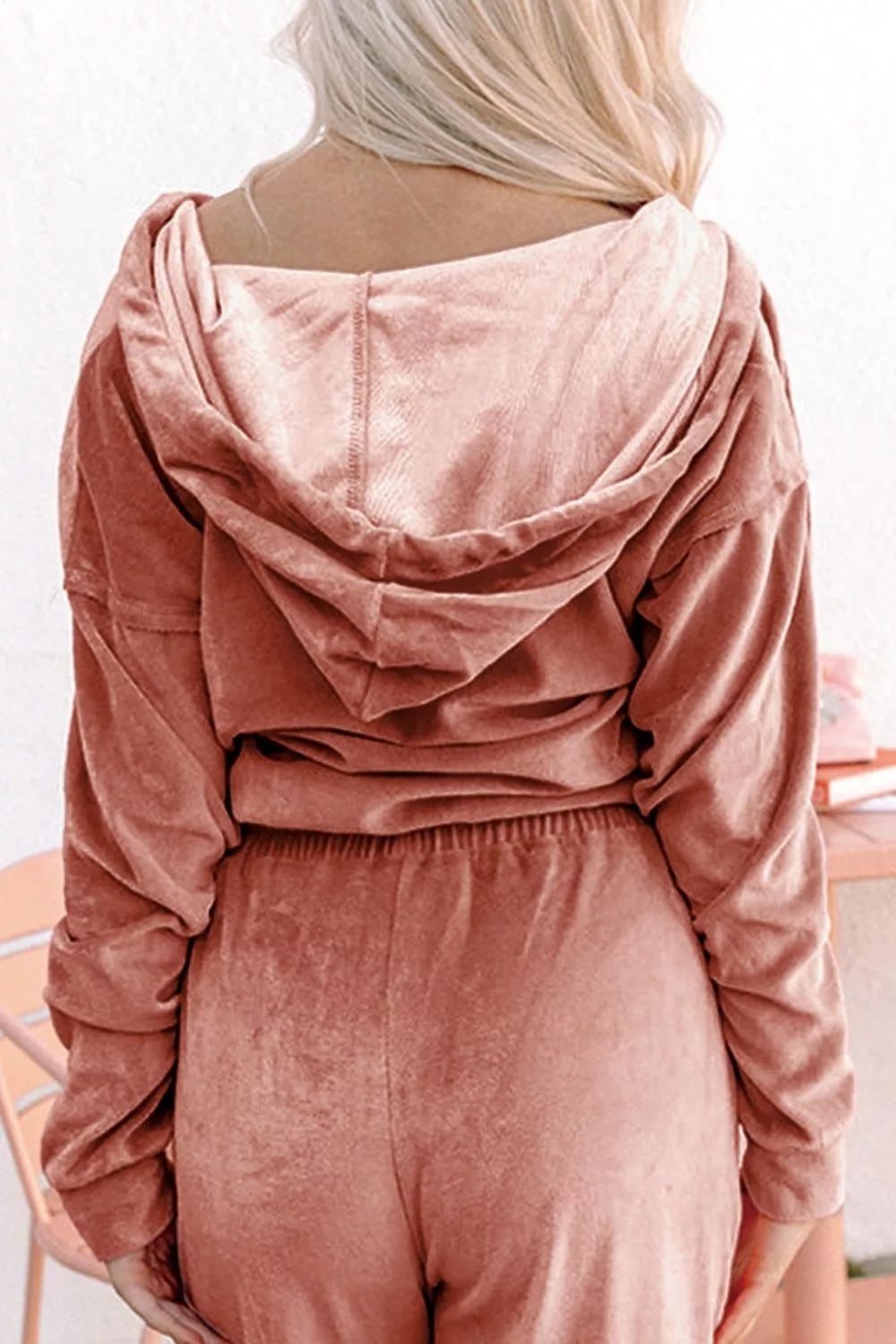 Zip Up Dropped Shoulder Hooded Top and Pants Set OutfitFlow