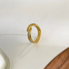 18K Gold-Plated Inlaid Rhinestone Twisted Ring OutfitFlow