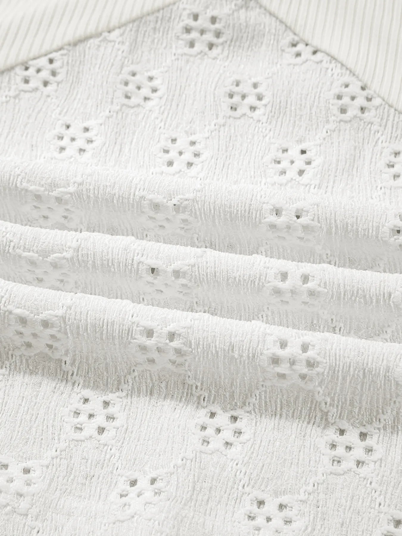 Eyelet Embroidered Loose V Neck Long Sleeve Top OutfitFlow