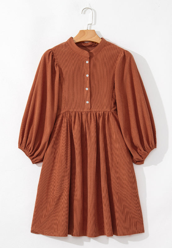Corduroy Quarter Snap Three-Quarter Sleeve Dress OutfitFlow