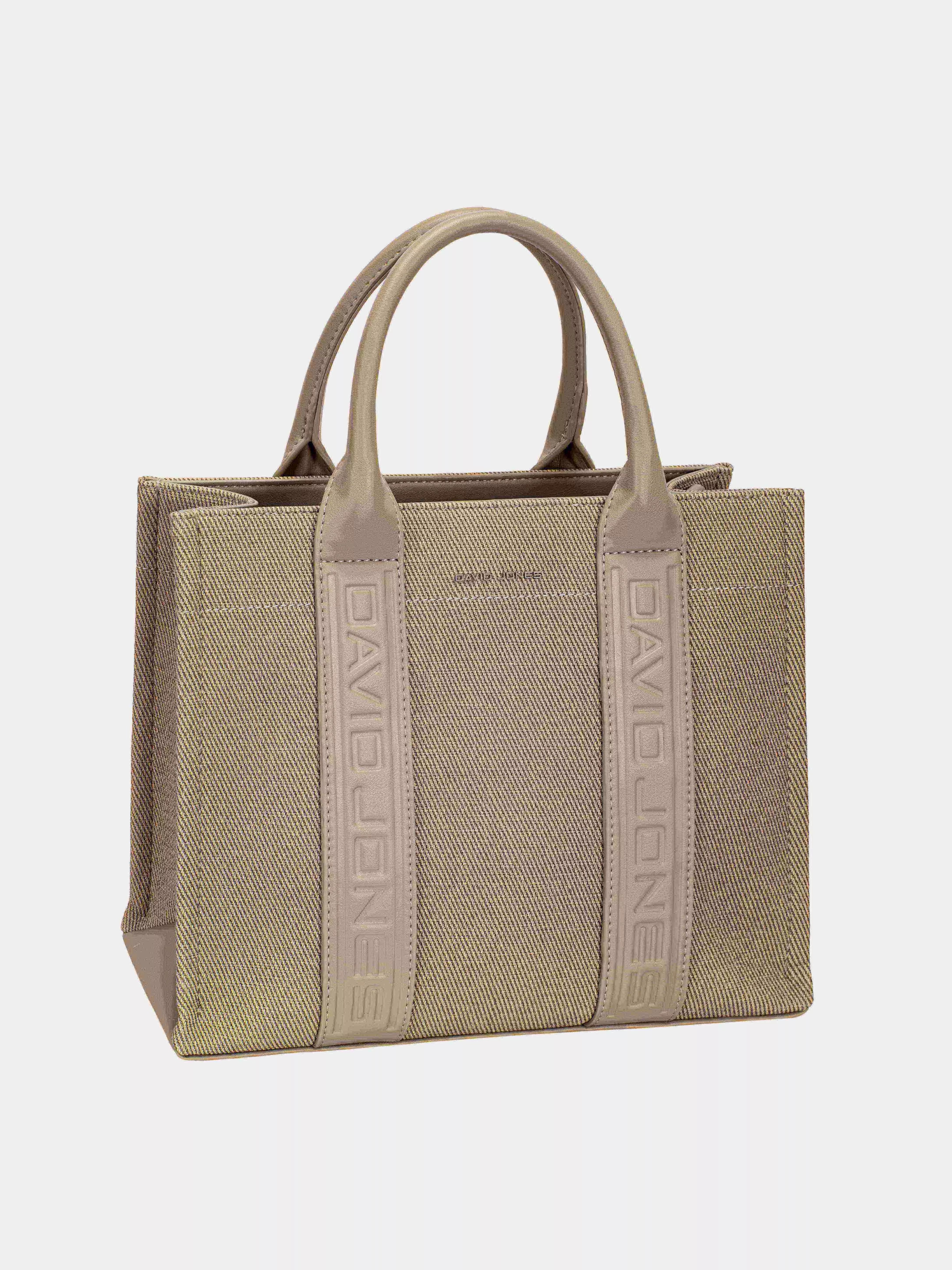 David Jones Canvas Tote Handbag with Contrast Leather Handles OLIVE BRANCH One Size OutfitFlow