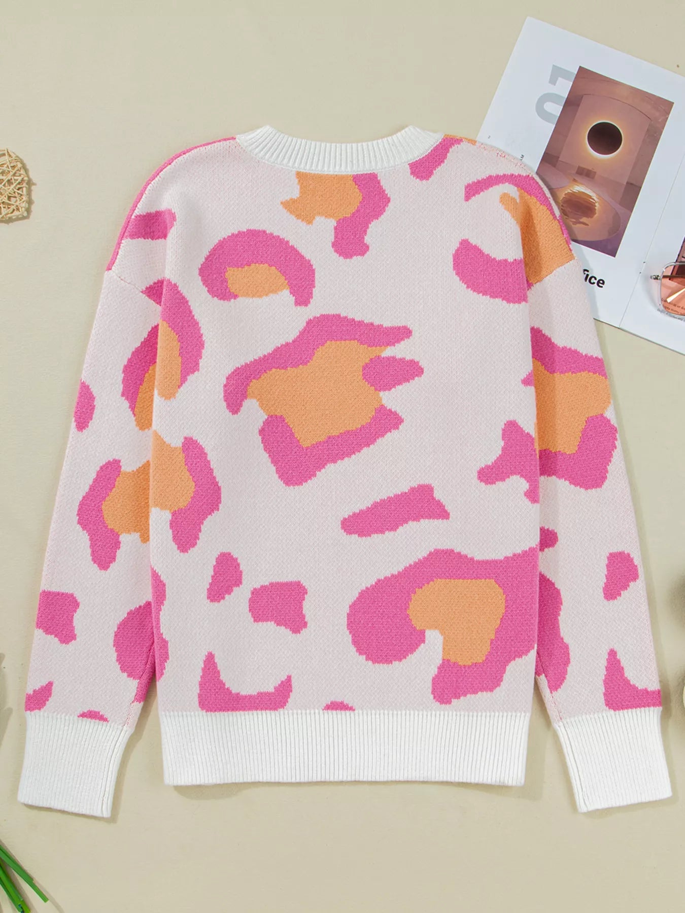 Leopard Print Drop Shoulder Baggy Sweater OutfitFlow