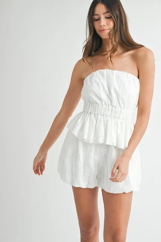 MABLE Floral Eyelet Lace Tube Top and Short Set OutfitFlow