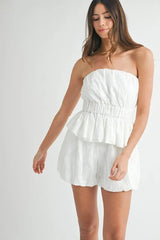MABLE Floral Eyelet Lace Tube Top and Short Set OutfitFlow