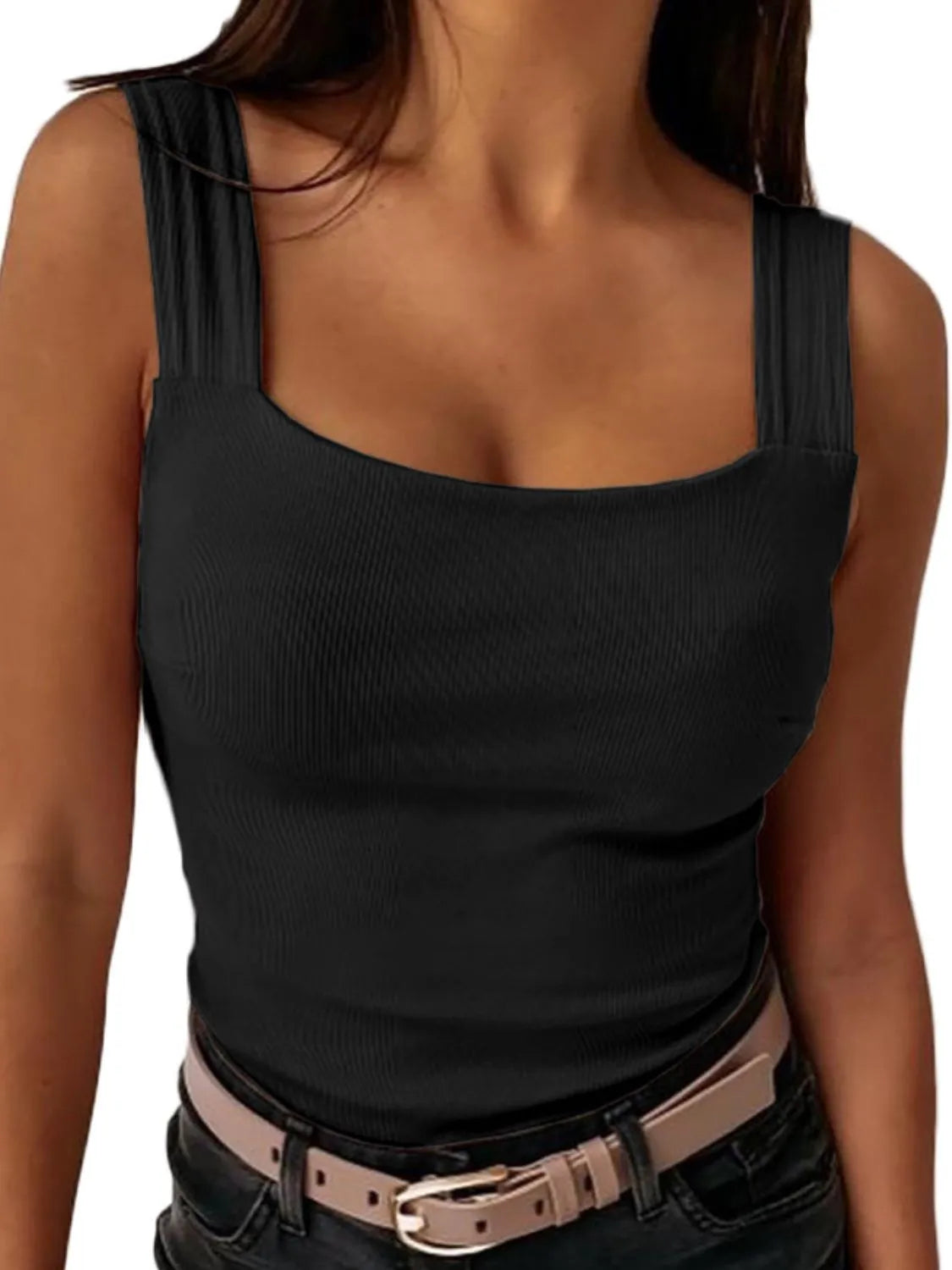 Square Neck Wide Strap Tank OutfitFlow