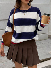Striped Round Neck Sweater OutfitFlow