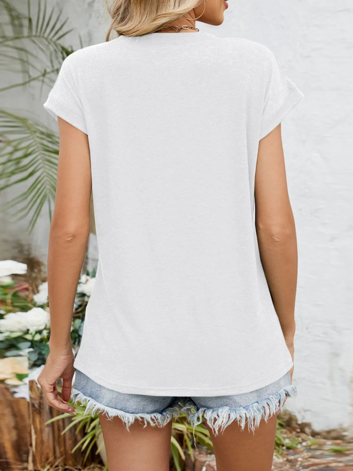 Casual V-Neck Pleated Front T-Shirt OutfitFlow
