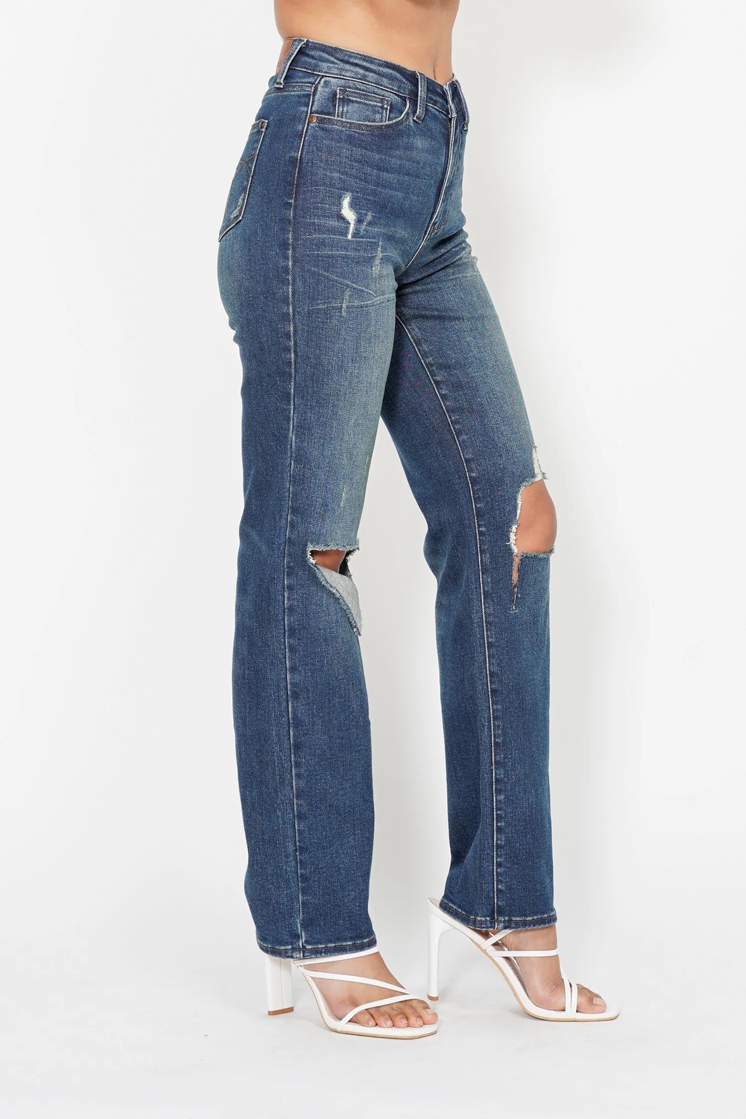 Judy Blue Full Size Hw Ripped Knee Dad Jeans Plus Size OutfitFlow