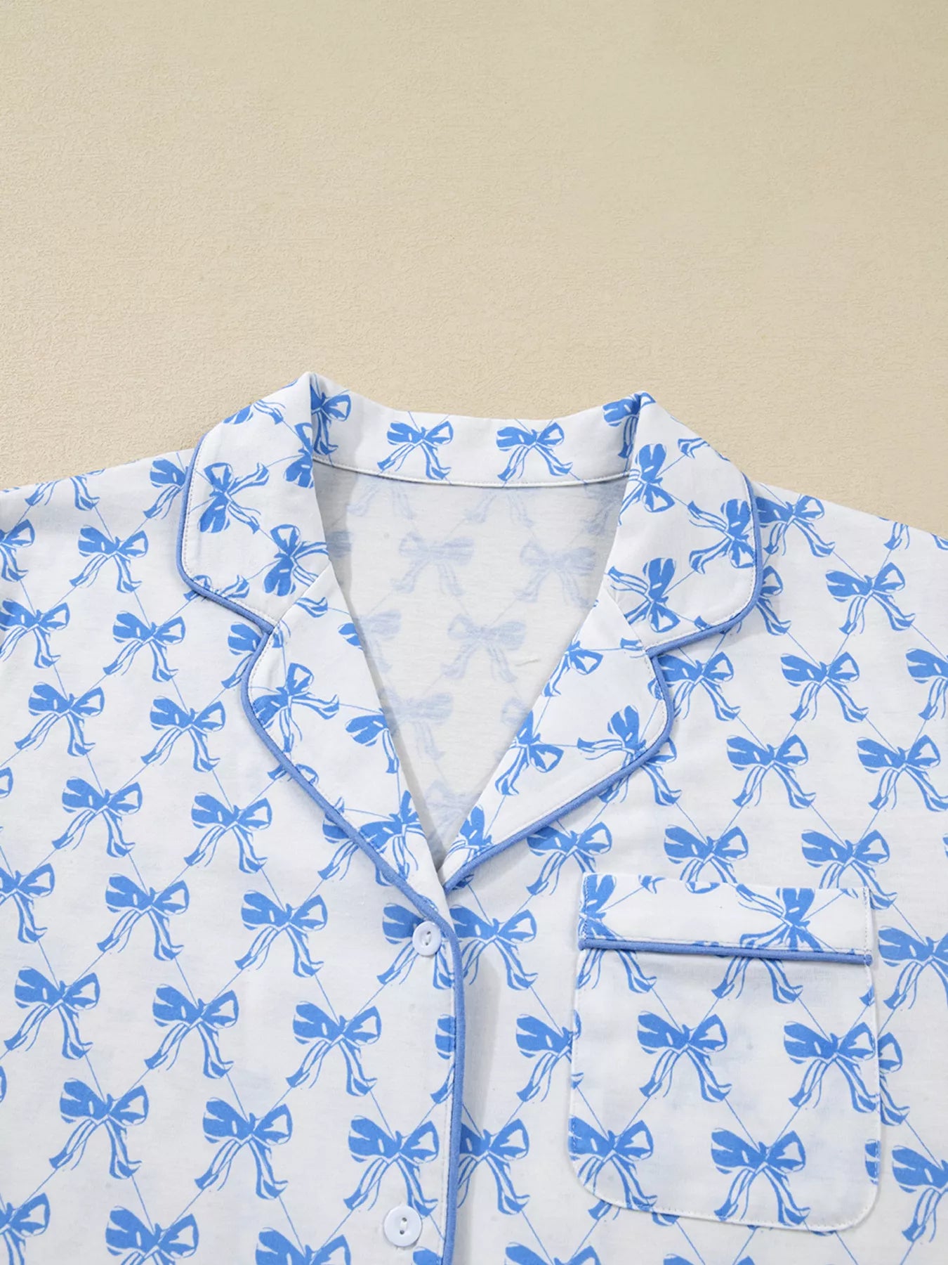 Bow Print Long Sleeve Shirt and Pants Pajama Set OutfitFlow