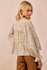 BiBi Floral Printed Peplum Blouse with Shirring and Tied OutfitFlow