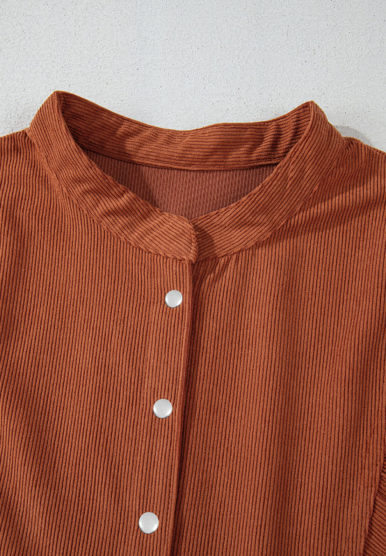 Corduroy Quarter Snap Three-Quarter Sleeve Dress OutfitFlow