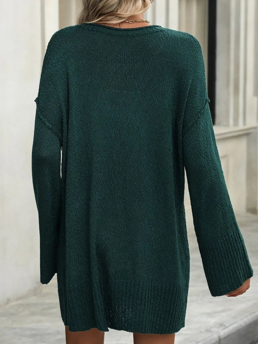 Round Neck Dropped Shoulder Sweater OutfitFlow