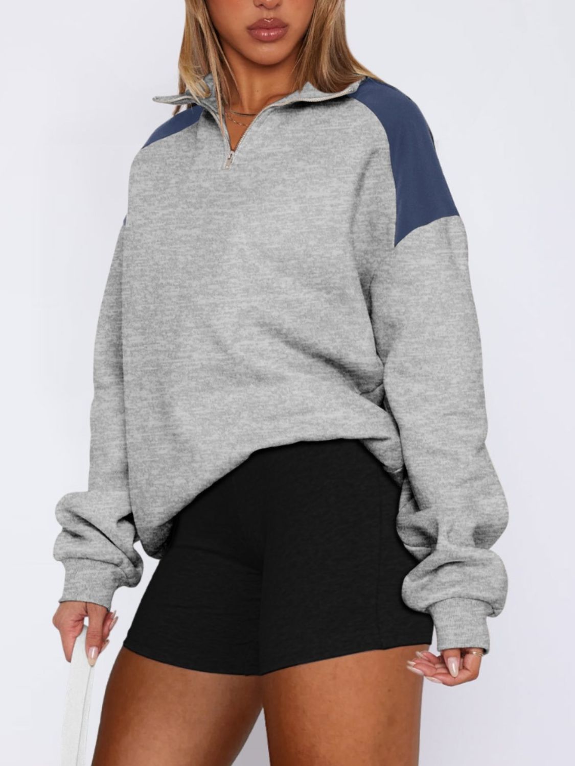 Outfit Flow - Contrast Quarter Zip Long Sleeve Sweatshirt