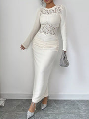 Lace Panel Ruched Bodycon Maxi Dress Trendsi