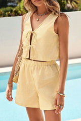 Tie Front Vest and Shorts Set OutfitFlow