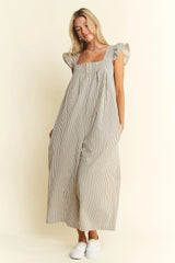 Jade By Jane Stripe Sleeveless Ruffle Jumpsuit OutfitFlow