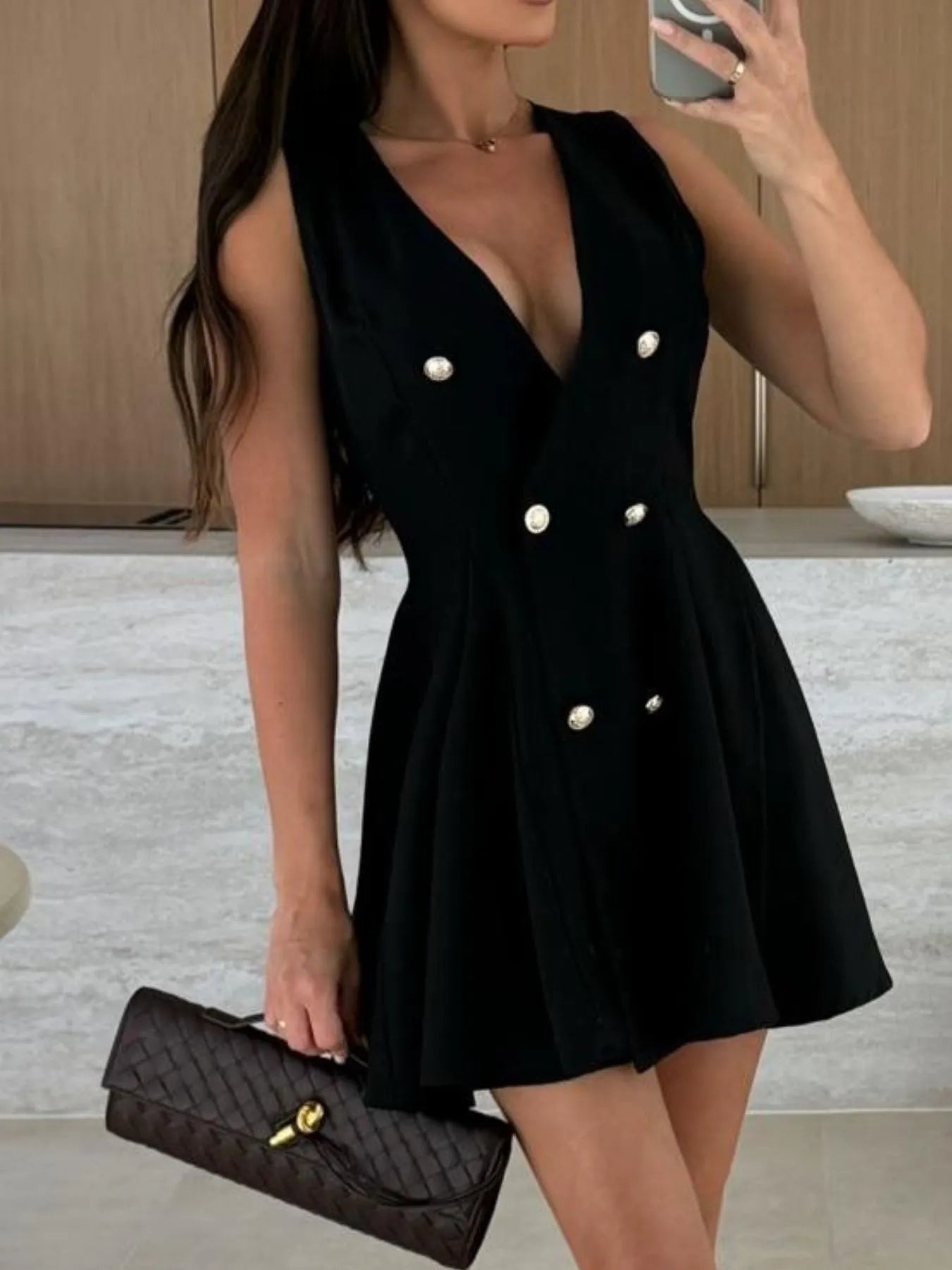 Sleeveless Double-Breasted Mini Dress OutfitFlow