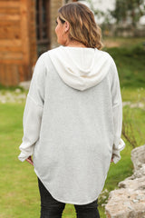 Outfit Flow - Plus Size Button Up Drawstring Long Sleeve Hoodie