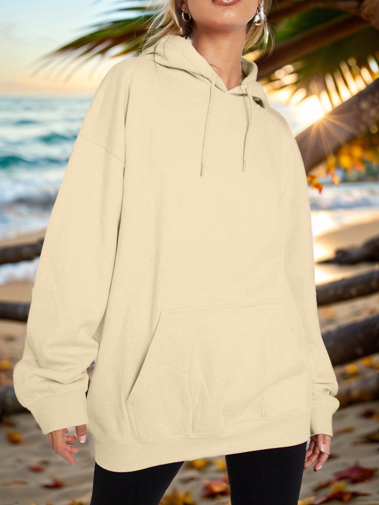 Drawstring Dropped Shoulder Hoodie Light Yellow OutfitFlow