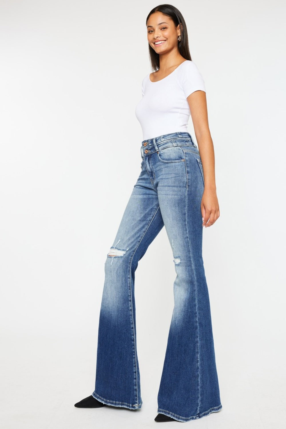 Kancan High Rise Wide Waistband Flare Jeans