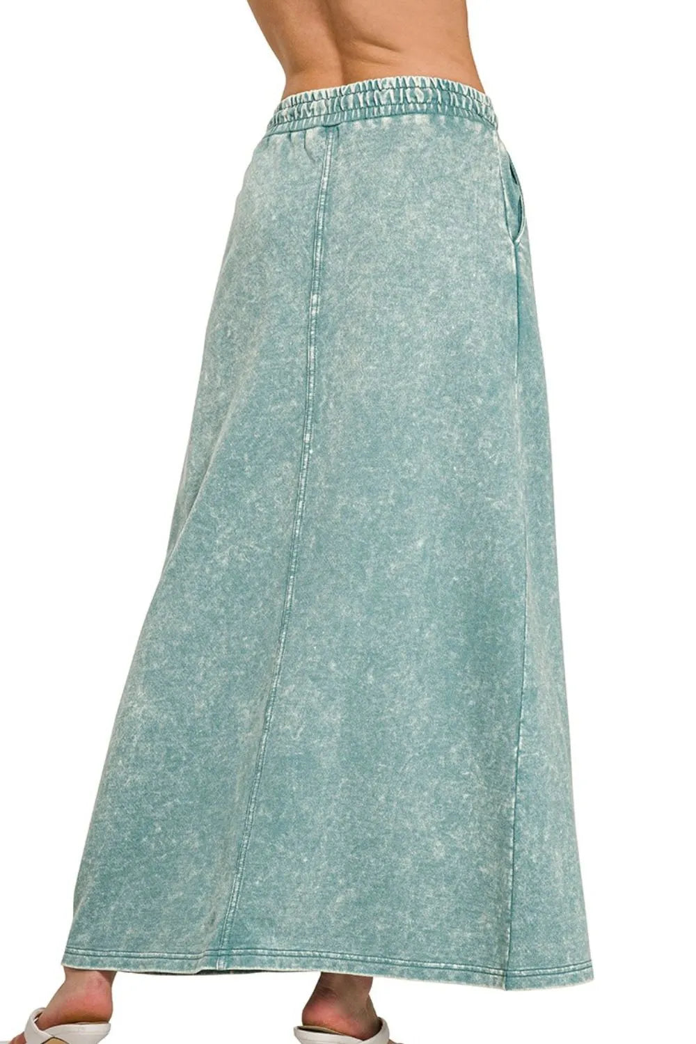 Zenana French Terry Acid Washed Front Slit Long Skirts OutfitFlow
