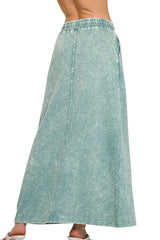 Zenana French Terry Acid Washed Front Slit Long Skirts OutfitFlow