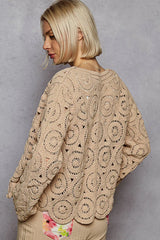 POL Button Down V-Neck Crochet Cardigan OutfitFlow