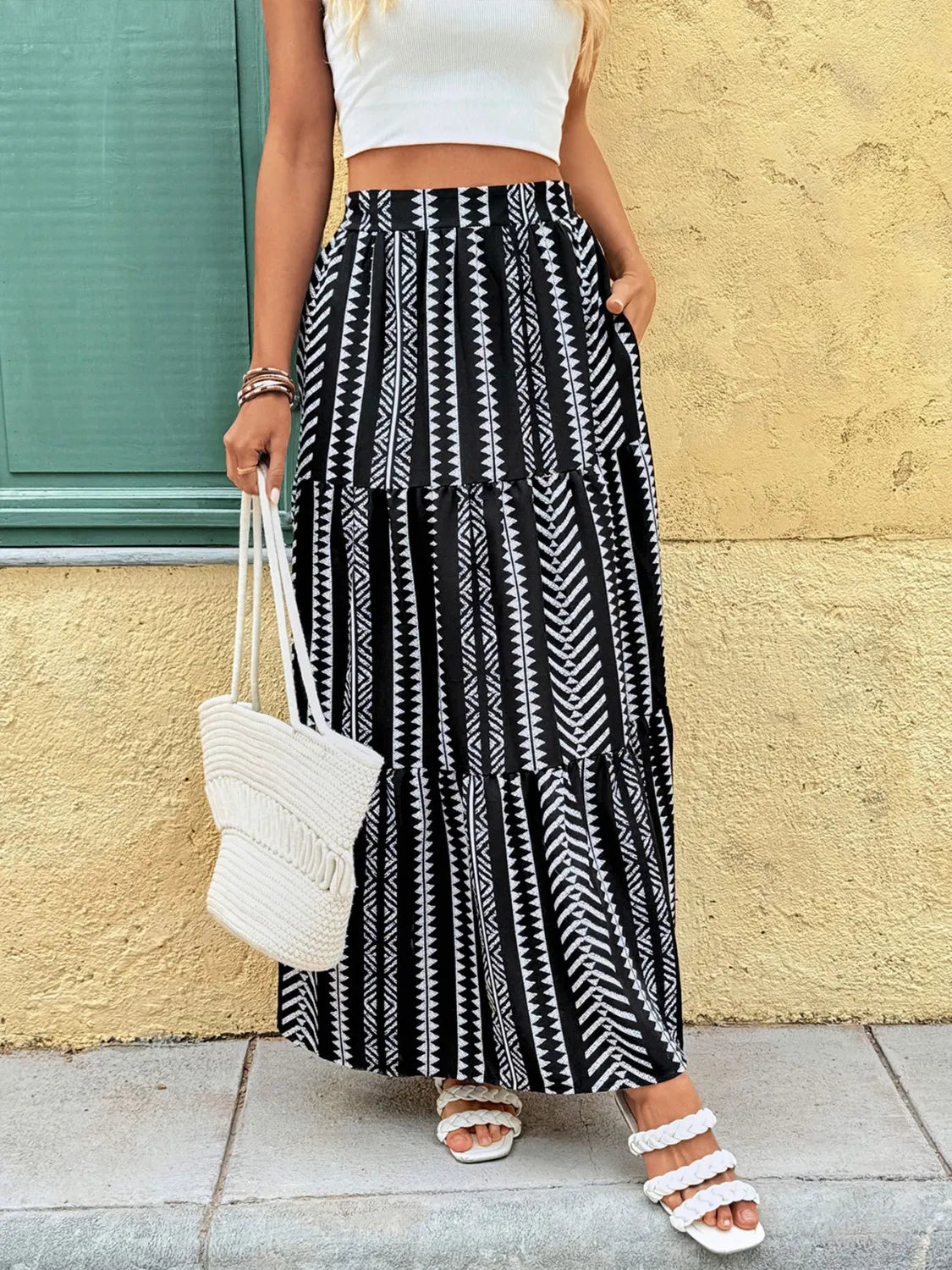 Printed High Waist Skirt OutfitFlow