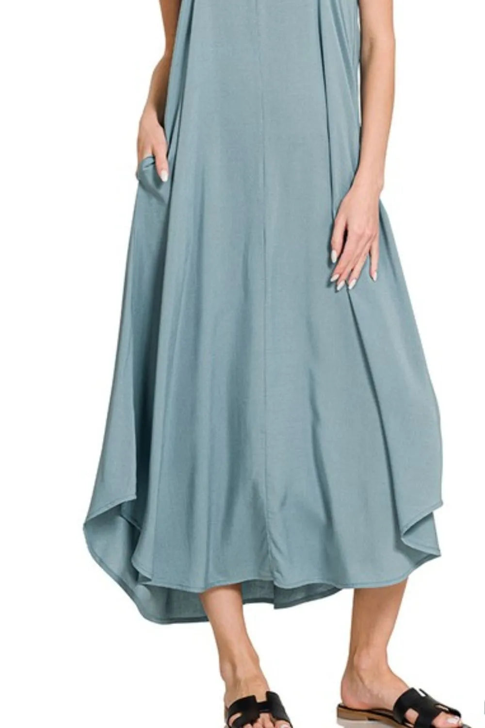 Zenana Woven Arc Hem Cami Dress With Flowy Pockets OutfitFlow