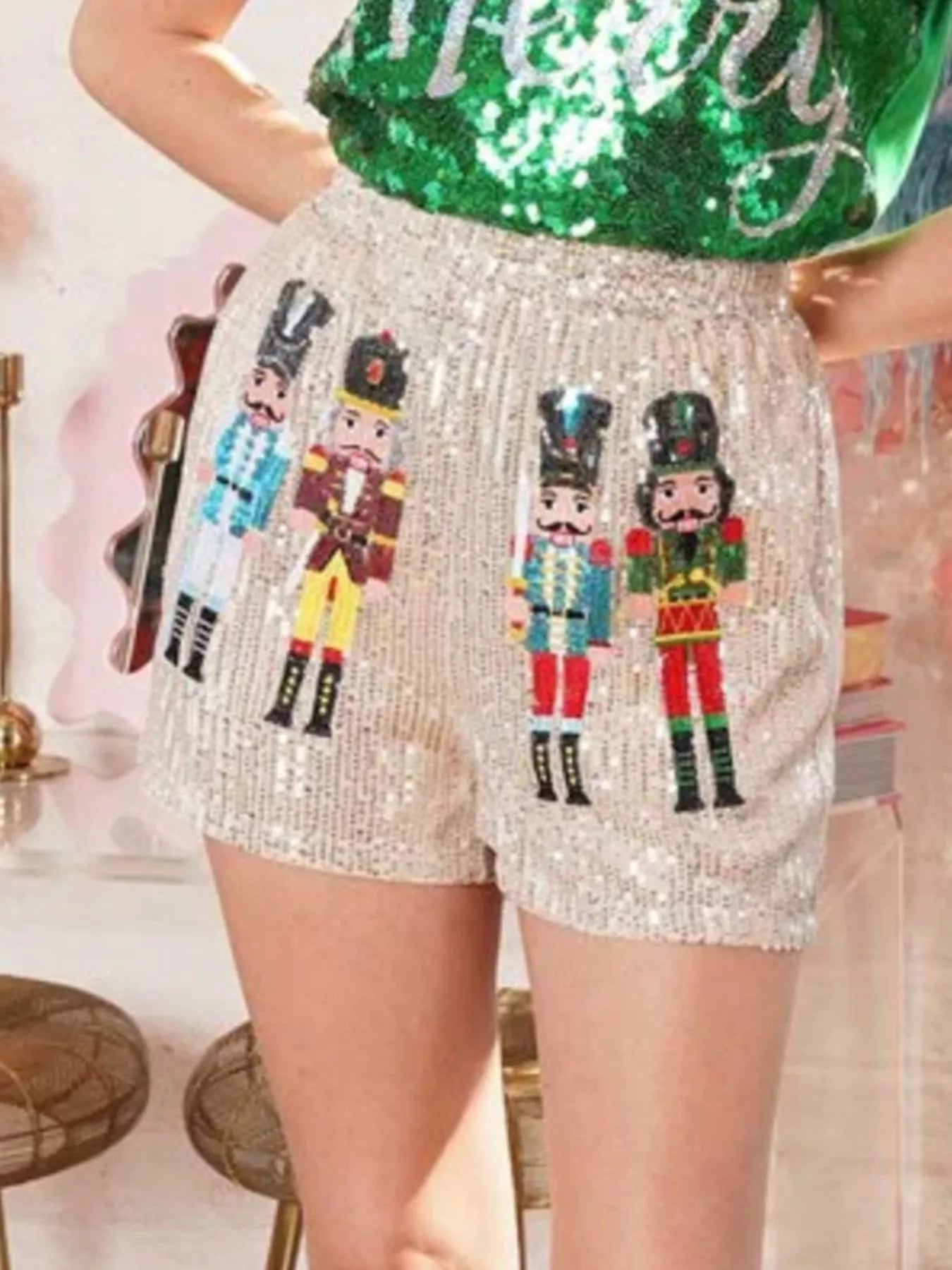 Christmas Sequined Nutcracker Shorts OutfitFlow