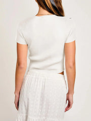 Bow Round Neck Short Sleeve T-Shirt OutfitFlow