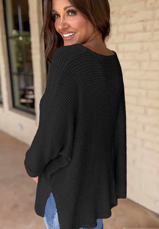 Outfit Flow - Side Slit V-Neck Long Sleeve Top