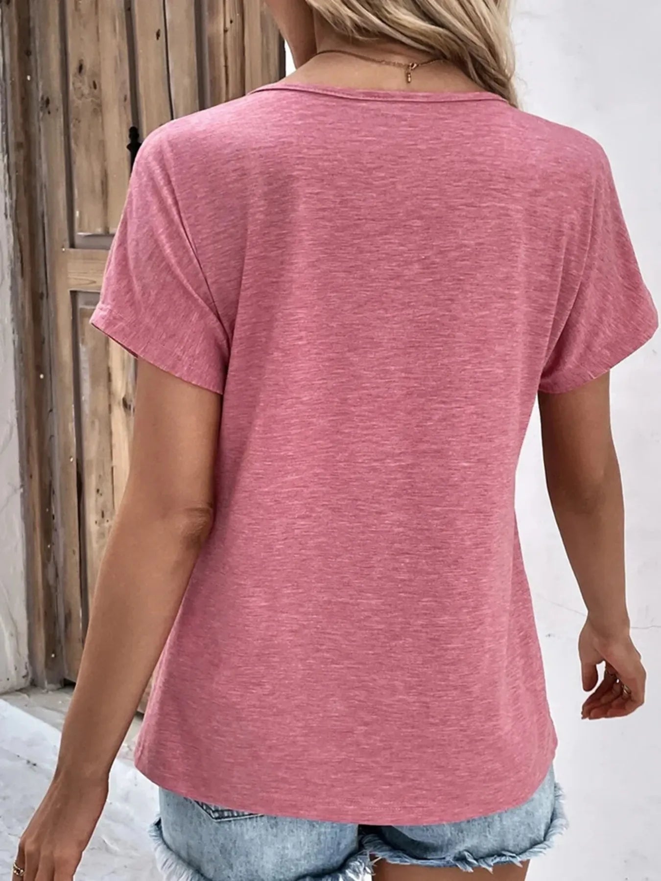 Decor Button Short Sleeve T-Shirt OutfitFlow