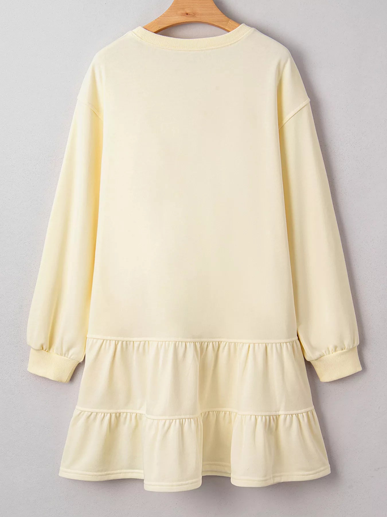 Double Tiered Ruffle Hem Long Sleeve Loose Mini Dress OutfitFlow