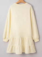Double Tiered Ruffle Hem Long Sleeve Loose Mini Dress OutfitFlow