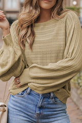 Outfit Flow - Eyelet Boat Neck Long Sleeve Knit Top