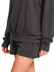 Zenana Slub Long Sleeve Top and Shorts Set Trendsi