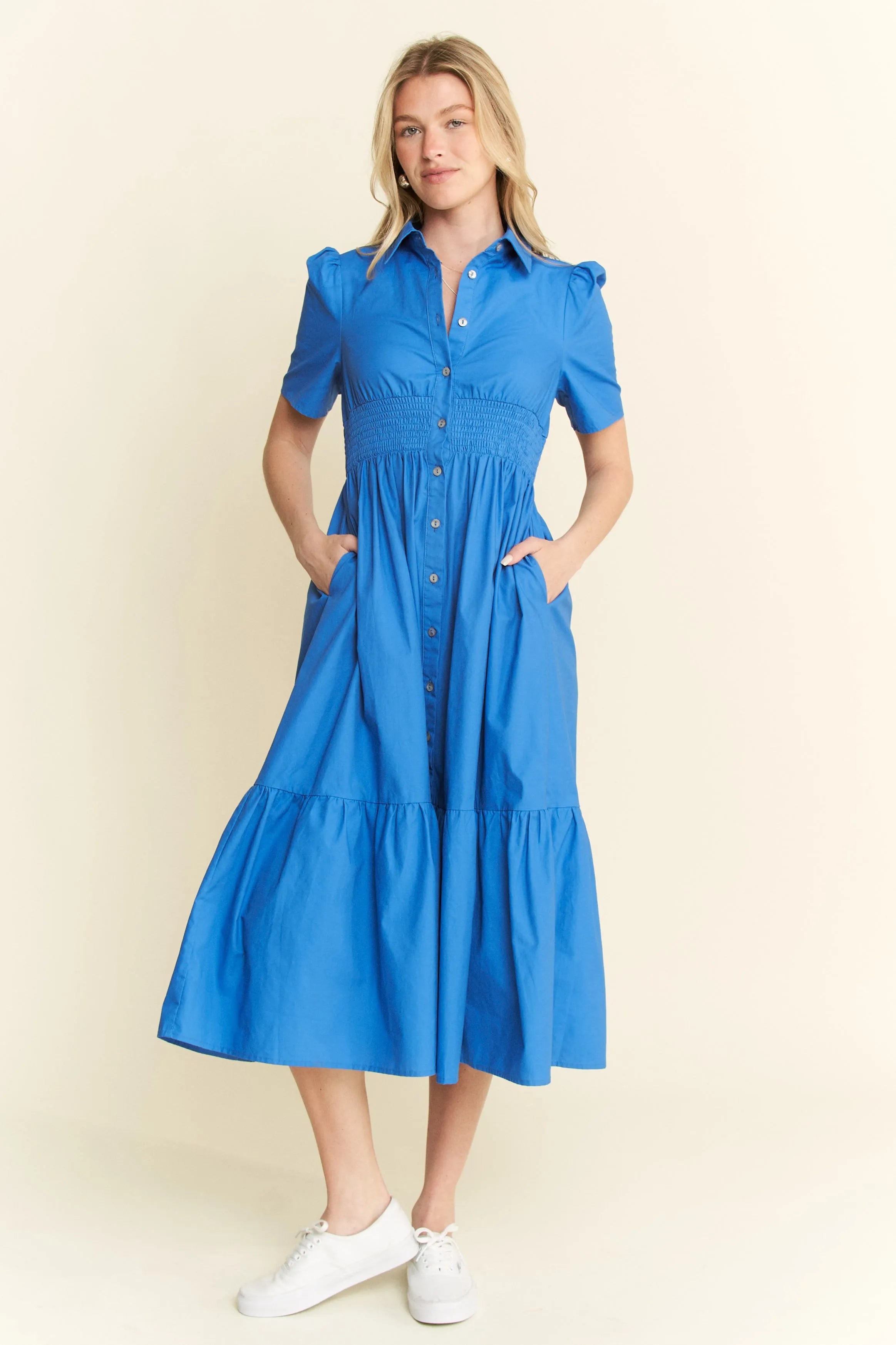 Jade By Jane Short Sleeve Button Down Midi Dress OutfitFlow