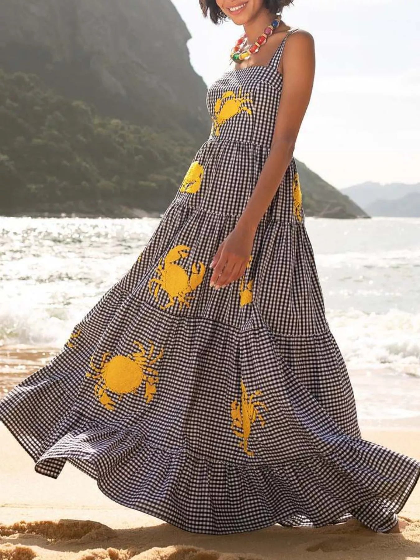 Embroidered Square Neck Tiered Maxi Cami Dress Heig OutfitFlow