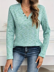 Heathered V-Neck Long Sleeve T-Shirt OutfitFlow
