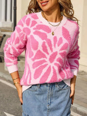 Fuzzy Knit Round Neck Sweater Pink Trendsi