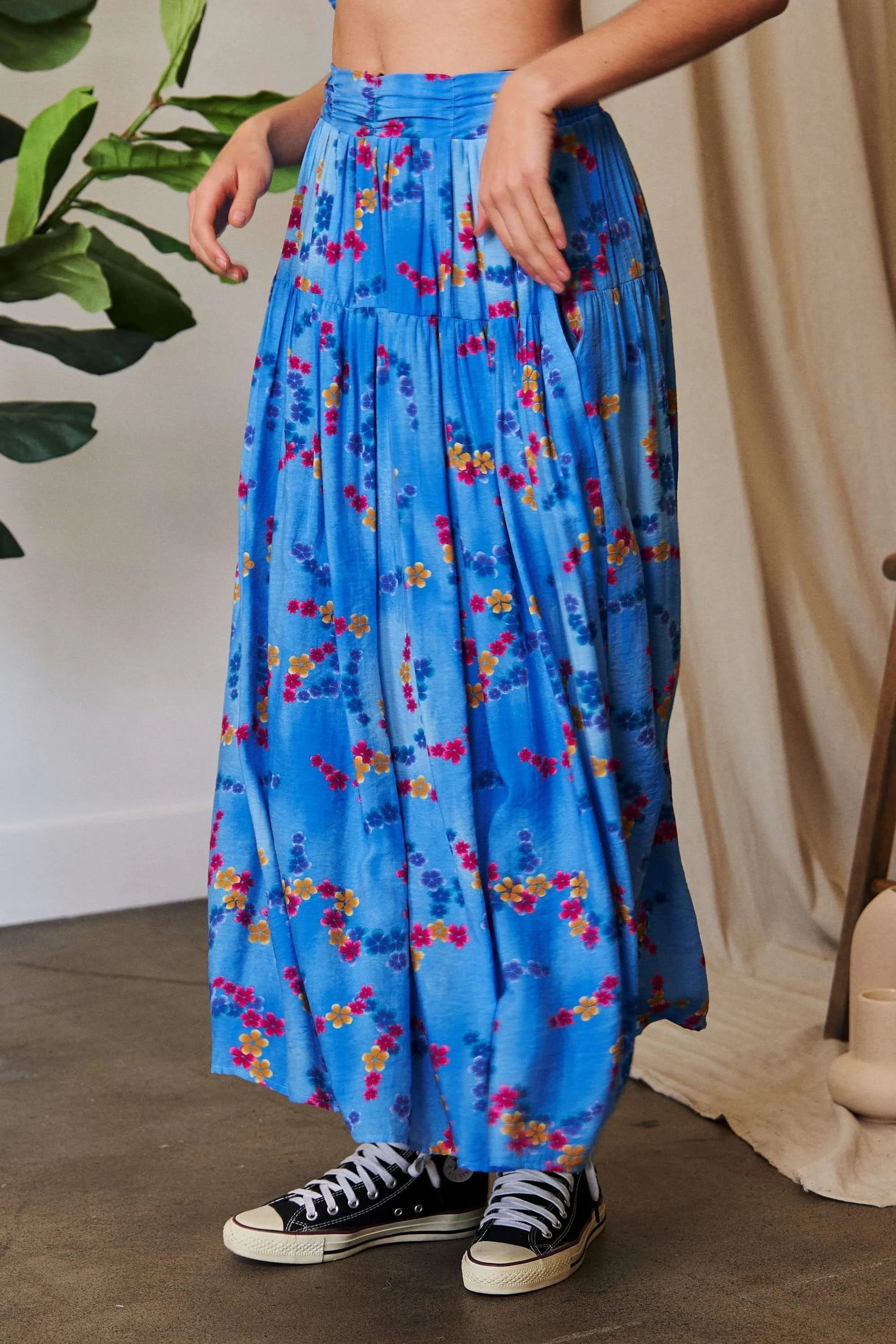 Davi & Dani Printed Smocking Waistband Ruffled Maxi Skirt OutfitFlow
