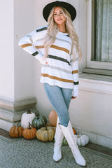 Outfit Flow - Striped Round Neck Dropped Shoulder Sweater