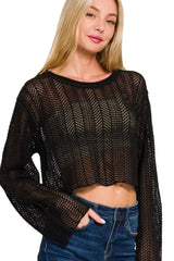 Zenana Open Knit Cropped Sweater OutfitFlow
