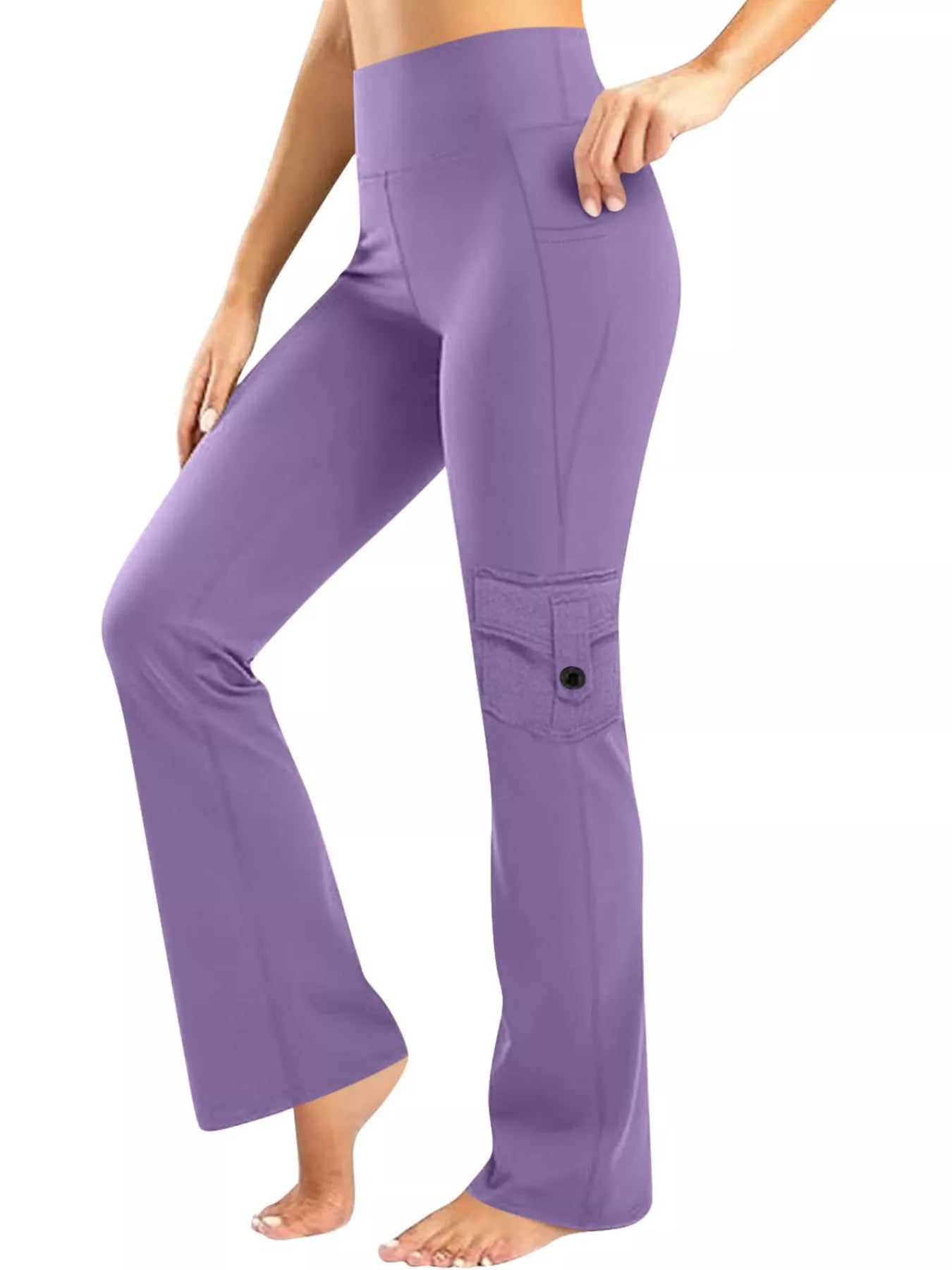 High-Waisted Yoga Pants with Pockets Purple OutfitFlow
